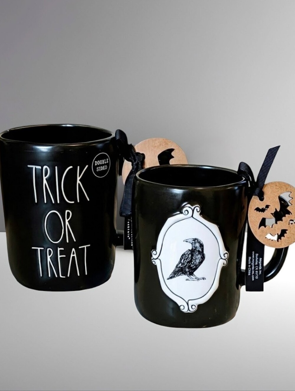 NEW Rae Dunn TRICK OR TREAT Black Double-Sided Halloween Mug.